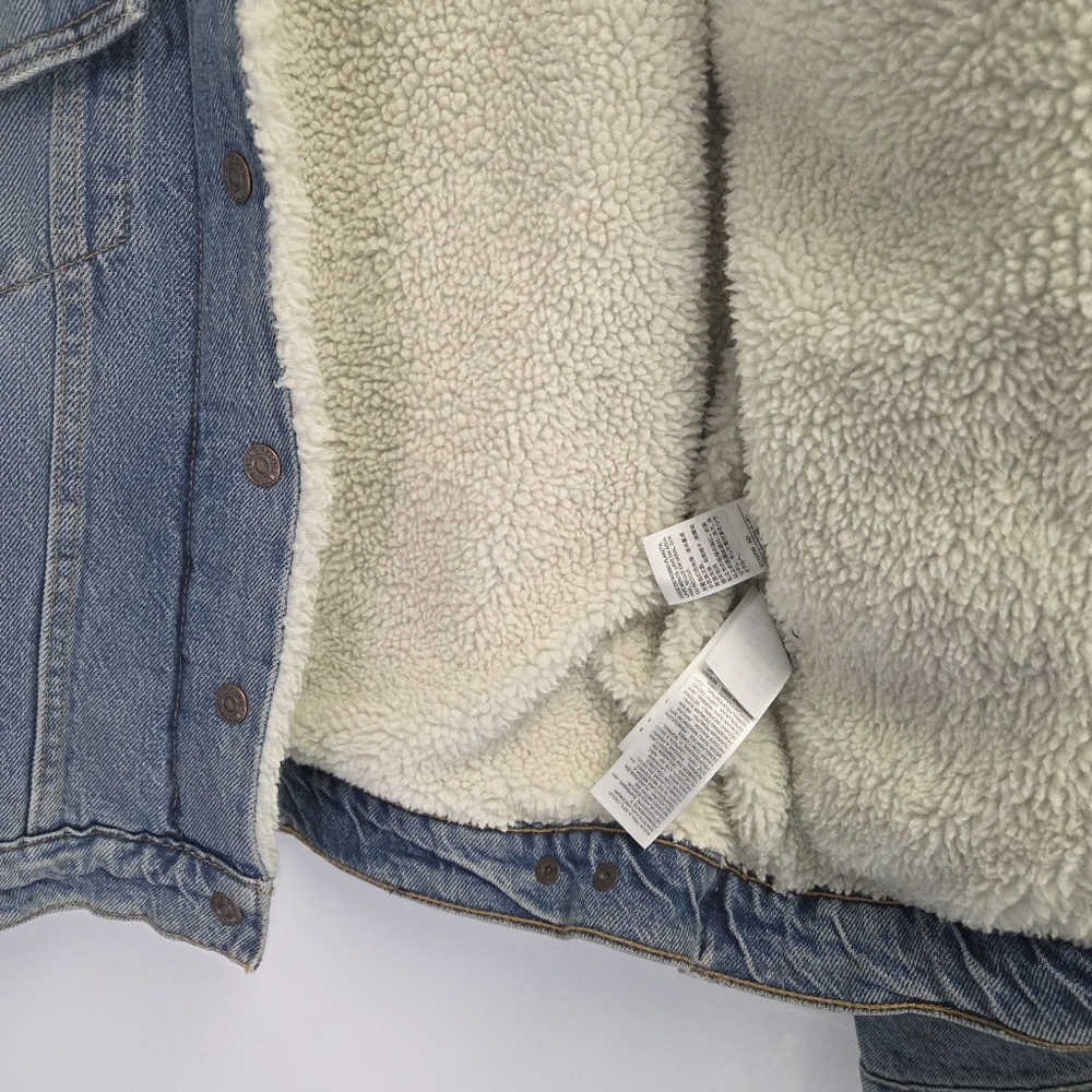 Levi's Original Sherpa Trucker Jacket Blue Denim Jean Coat Women's Size Small - Picture 11 of 14